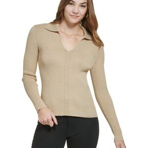 Calvin Klein Women's Metallic Polo Sweater - Beige